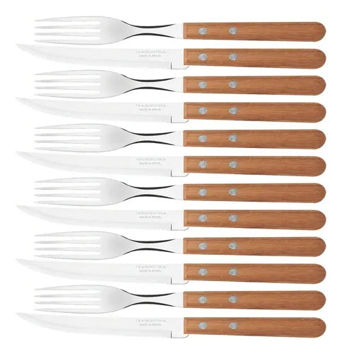 Juego De Cubiertos Tramontina De Madera Para Barbacoa De Acero Inoxidable, 12 Piezas, Color Madera Natural Marrón