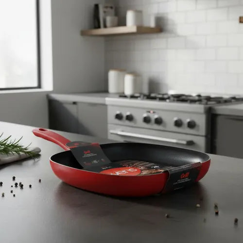 Plancha Grill Sartén 28cm Aluminio Con Antiadherente Rojo