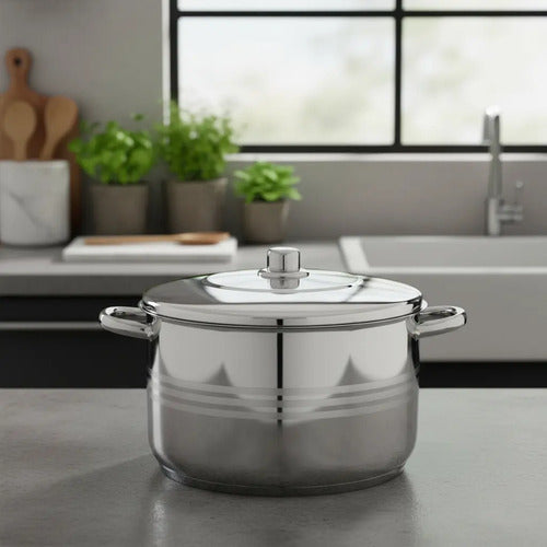 Olla Acero Inoxidable Alta 30 Cm Marca Dc, 10 Litros Gris