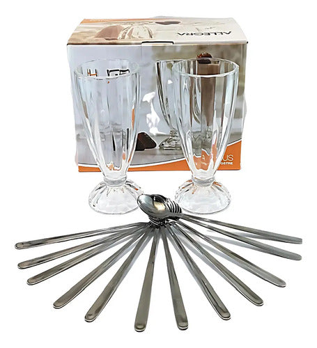 Set De Copas Y Cucharas De Helado Allegra Altus Transparente, Pack De 6