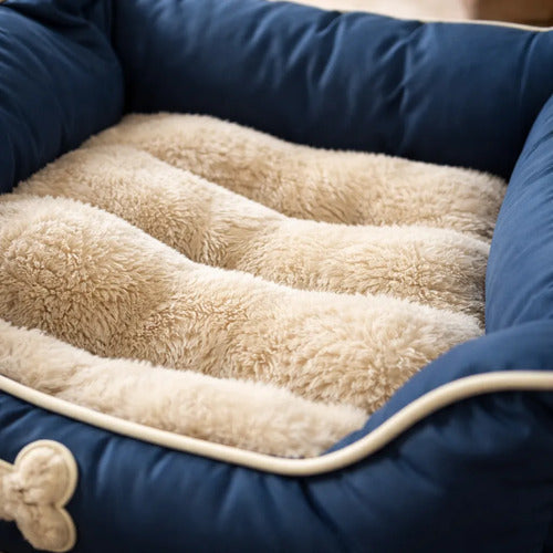 Cama Para Mascota Acolchada Azul Oscuro