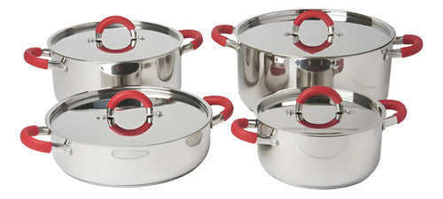 Batería De Cocina Acero Inox. 8 Pzas. M/silicona. Ollas. Col Acero