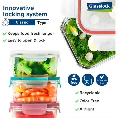 Taper Hermético Vidrio Rectangular Comida 400ml Transparente
