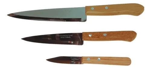Pack 2 Cuchillos Cocinero + Cuchillo Pelador Papa Tramontina Marrón