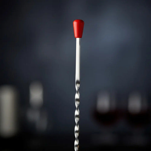 Cuchara Bar Bartender Bar Spoon Coctelería Plateado Con Mango Rojo
