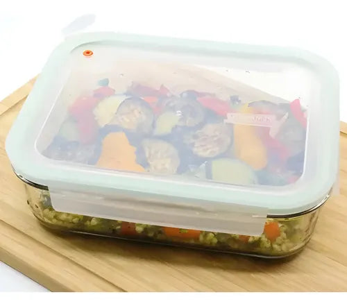 Taper Hermético Vidrio Rectangular Comida 400ml Transparente