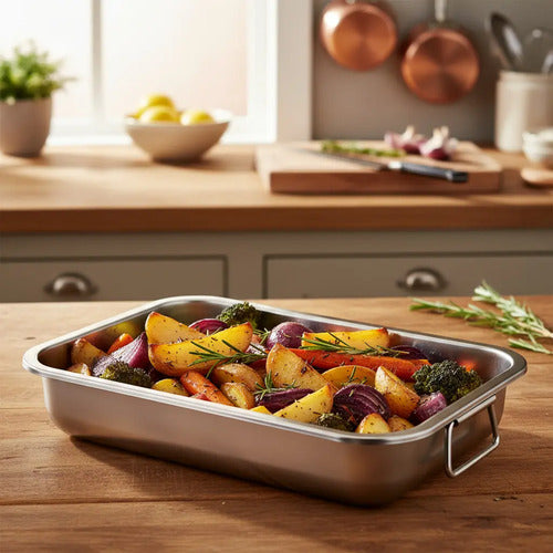 Bandeja Asadera Budinera Acero Inox. Profunda 60x40 Despacho Plateado
