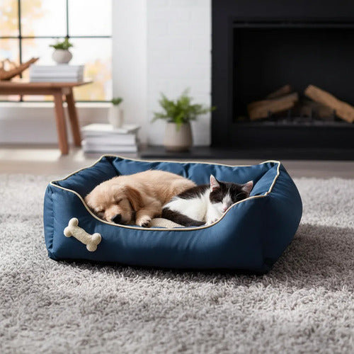 Cama Para Mascota Acolchada Azul Oscuro