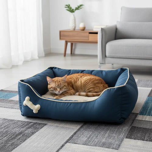 Cama Para Mascota Acolchada Azul Oscuro