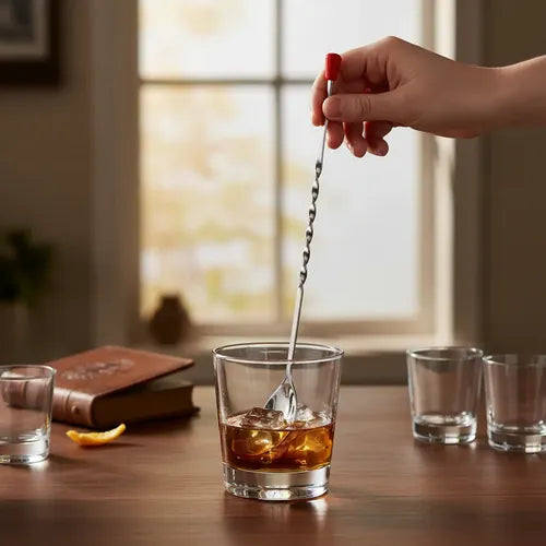 Cuchara Bar Bartender Bar Spoon Coctelería Plateado Con Mango Rojo