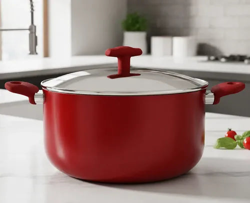Olla Acero Inoxidable Alta 28 Cm Marca Dc, 8 Litros Rojo