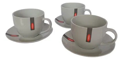 Juego De 6 Tazas Con Platillo Cerámica Cóndor Blanco Invierno Basico