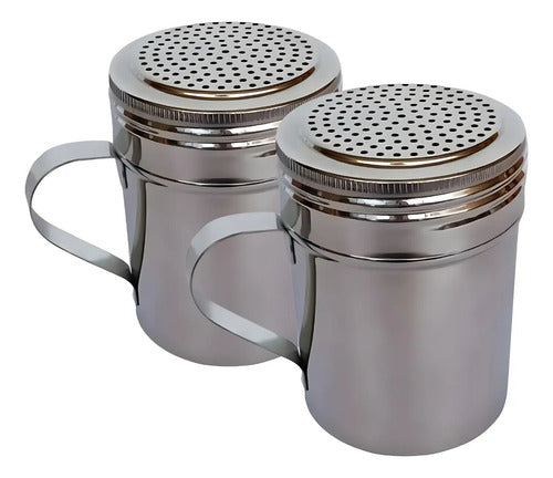 Pack 2 Azucarero Especiero Salero Acero Inoxidable Malla Asa Gris