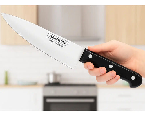 Cuchillo Cocina Medio Golpe 20 Cms Tramontina Negro