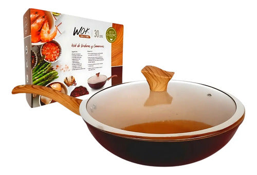 Wok Antiadherente Aluminio / Fondo Cerámico / 30 Cm Café