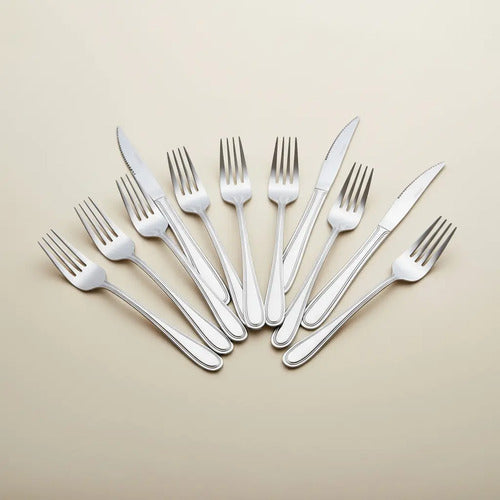 Pack 18 Tenedores + 18 Cuchillos De Mesa Acero Inoxidable Plateado
