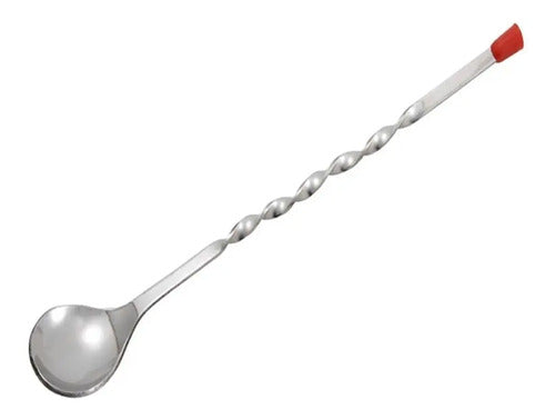 Cuchara Bar Bartender Bar Spoon Coctelería Plateado Con Mango Rojo