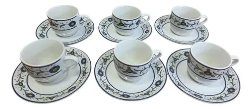 Juego De Tazas De Cafe Hallen Blanco Con Flores Fiosole
