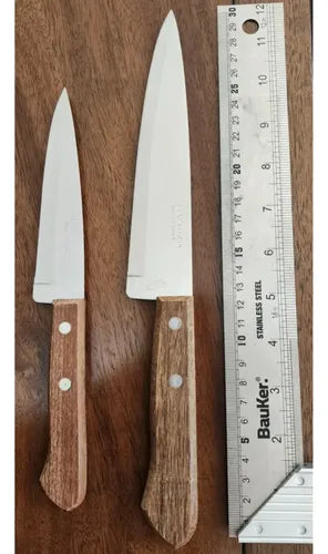 Pack 2 Cuchillos Cocineros 5 Y 7  Tramontina Mango Madera Marrón