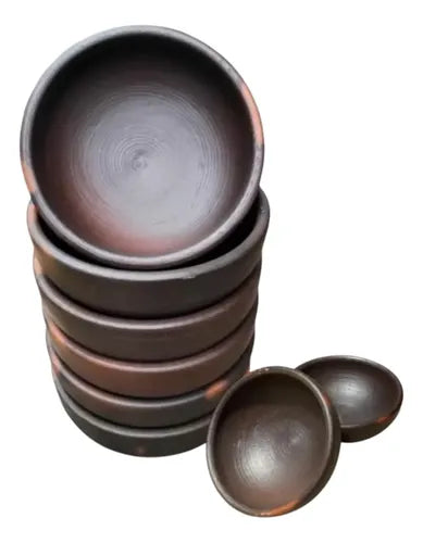 Pack 6 Pailas De Greda Pomaire 17 Cm Para Cocina Tradicional Marrón Oscuro
