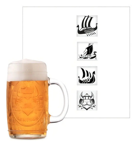 4 Vasos Cerveceros / Shoperos 480ml Vikingos Color Transparente