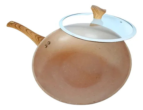 Wok Antiadherente Aluminio / Fondo Cerámico / 30 Cm Café