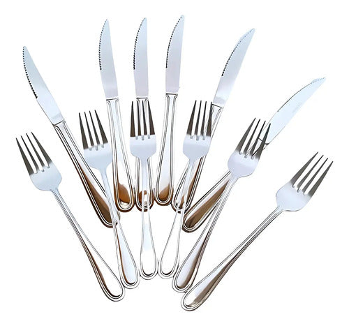 Pack 12 Tenedores + 12 Cuchillos De Mesa Acero Inoxidable Plateado