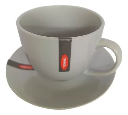Juego De 6 Tazas Con Platillo Cerámica Cóndor Blanco Invierno Basico