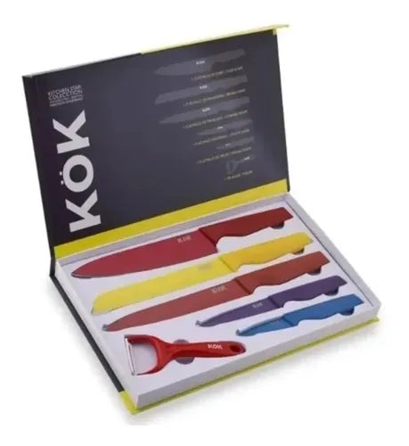 Set 6 Piezas De Cuchillos De Cocina Colores Kok Blanco