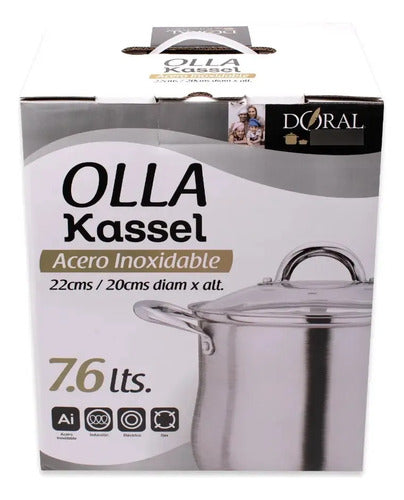 Olla Acero Inoxidable 22 Cm Con Tapa Vidrio Doral Kassel Acero