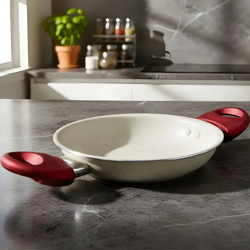 Paila Ceramica Huevo Antiadherente 16 Cm Con Asas Silicona Rojo