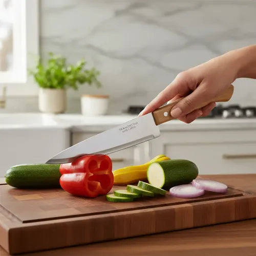 Pack 2 Cuchillos Cocinero + Cuchillo Pelador Papa Tramontina Marrón