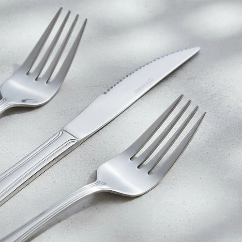Pack 12 Tenedores + 12 Cuchillos De Mesa Acero Inoxidable Plateado