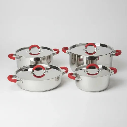 Batería De Cocina Acero Inox. 8 Pzas. M/silicona. Ollas. Col Acero
