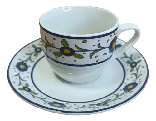 Juego De Tazas De Cafe Hallen Blanco Con Flores Fiosole