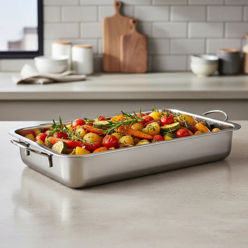 Bandeja Asadera Budinera Acero Inoxidable Profunda 60x40 Gris