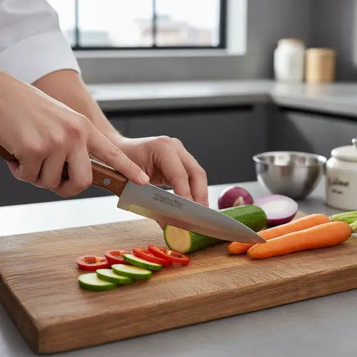 Cuchillo Cocinero Tramontina 14 Cm Mango Madera Marron Marrón