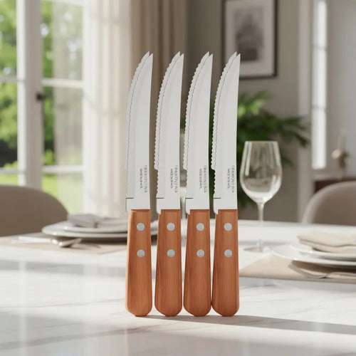 Set 12 Cuchillos Sierra Linea Tradicional Madera Tramontina Marrón