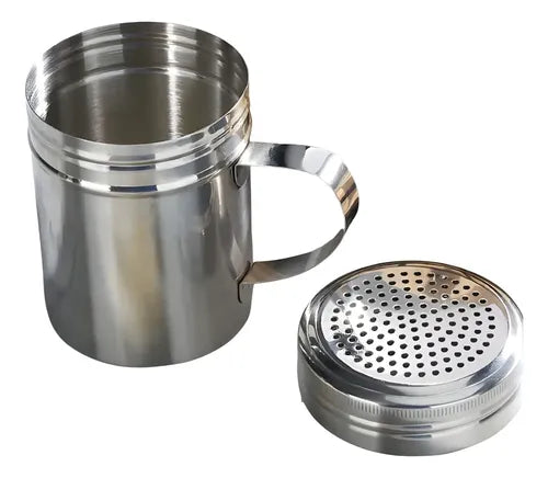 Azucarero Especiero Salero Acero Inoxidable Con Malla Y Asa Gris