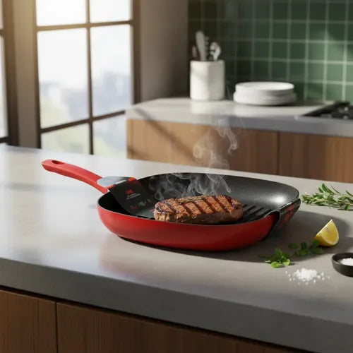 Plancha Grill Sartén 28cm Aluminio Con Antiadherente Rojo