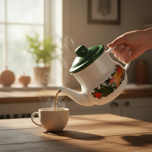 Tetera De Té Enlozada 1/2 Litro Grand Chef Condor Blanco