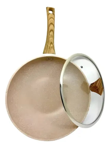 Wok Antiadherente Aluminio / Fondo Cerámico / 30 Cm Café