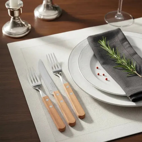 Juego De Cubiertos Tramontina De Madera Para Barbacoa De Acero Inoxidable, 12 Piezas, Color Madera Natural Marrón