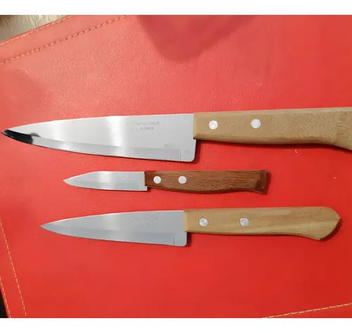 Pack 2 Cuchillos Cocinero + Cuchillo Pelador Papa Tramontina Marrón