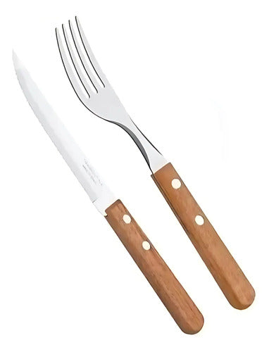 Set 6 Tenedores Y 6 Cuchillos Sierra Asado Madera Tramontina