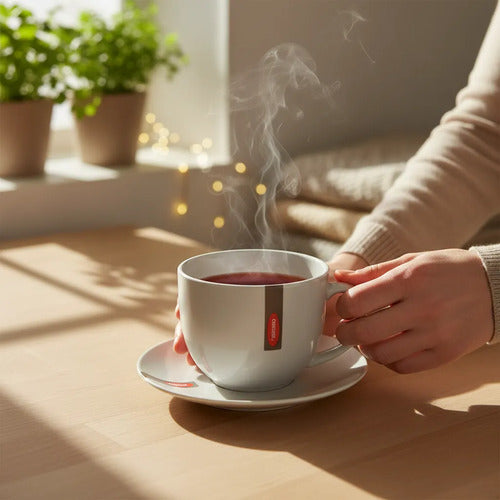 Juego De 6 Tazas Con Platillo Cerámica Cóndor Blanco Invierno Basico