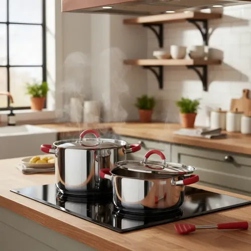 Batería De Cocina Acero Inox. 8 Pzas. M/silicona. Ollas. Col Acero