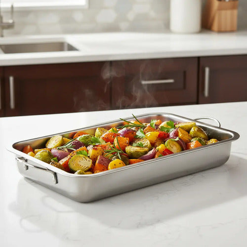 Bandeja Asadera Budinera Acero Inoxidable Profunda 60x40 Gris