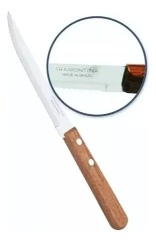 Set 6 Tenedores Y 6 Cuchillos Sierra Asado Madera Tramontina
