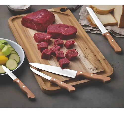 Pack 2 Cuchillos Cocineros 5 Y 7  Tramontina Mango Madera Marrón